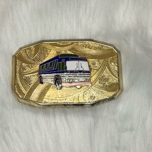 Vintage Gold/Brass‎ Belt Buckle with Bus Design